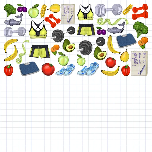 Iconos de estilo de vida saludable Imágenes de estilo Doodle — Vector de stock