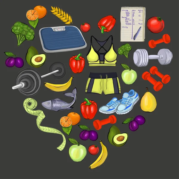 Healthy lifestyle doodle icons — Stock Vector