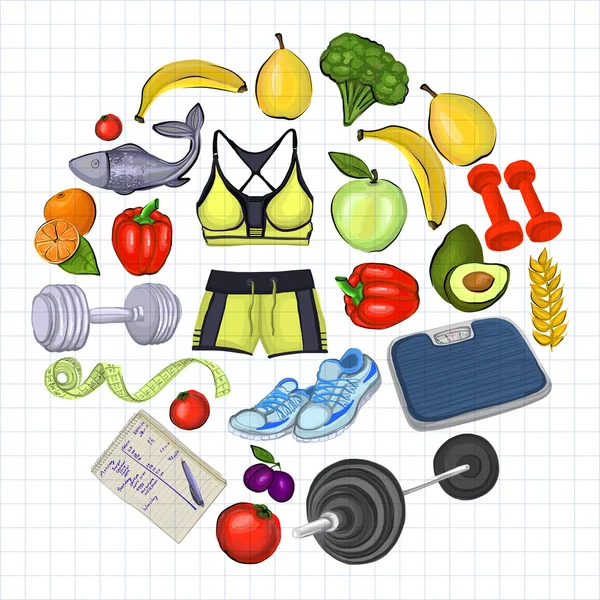 Healthy lifestyle icons Doodle style images — Stock Vector