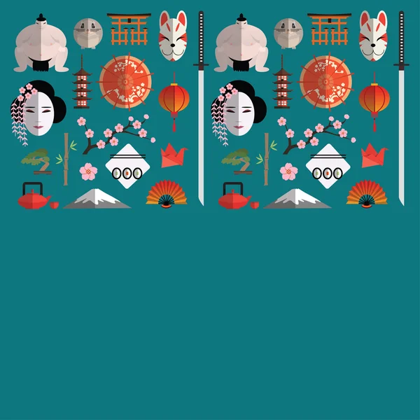 Bannière avec motif plat japonais sans couture — Image vectorielle