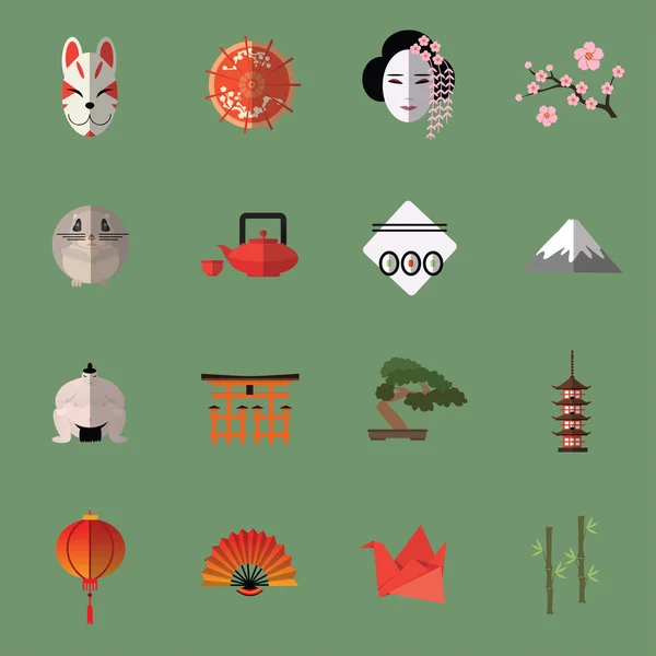 Ensemble vectoriel d'icônes plates japonaises — Image vectorielle