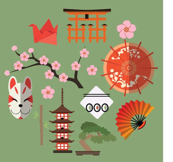 Vector set van Japanse plat pictogrammen — Stockvector