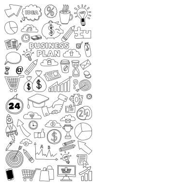 Doodle iş ikonları/simgeleri beyaz kağıt üzerinde vektör kümesi