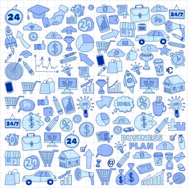 Vektör kümesi doodle iş ikonları/simgeleri