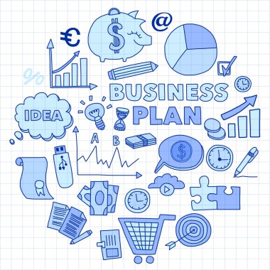 Vektör kümesi doodle iş ikonları/simgeleri