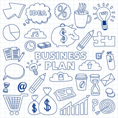 Vektör kümesi doodle iş ikonları/simgeleri