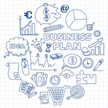 Vektör kümesi doodle iş ikonları/simgeleri