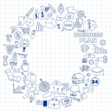 Vektör kümesi doodle iş ikonları/simgeleri
