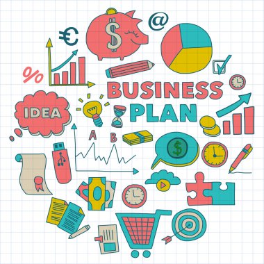 Vektör kümesi doodle iş ikonları/simgeleri