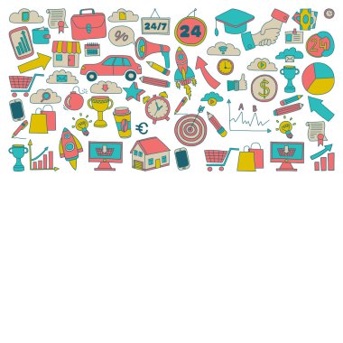 Vektör kümesi doodle iş ikonları/simgeleri