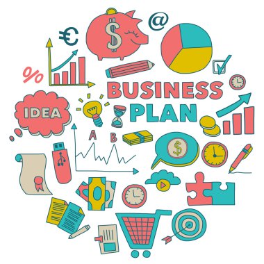 Vektör kümesi doodle iş ikonları/simgeleri