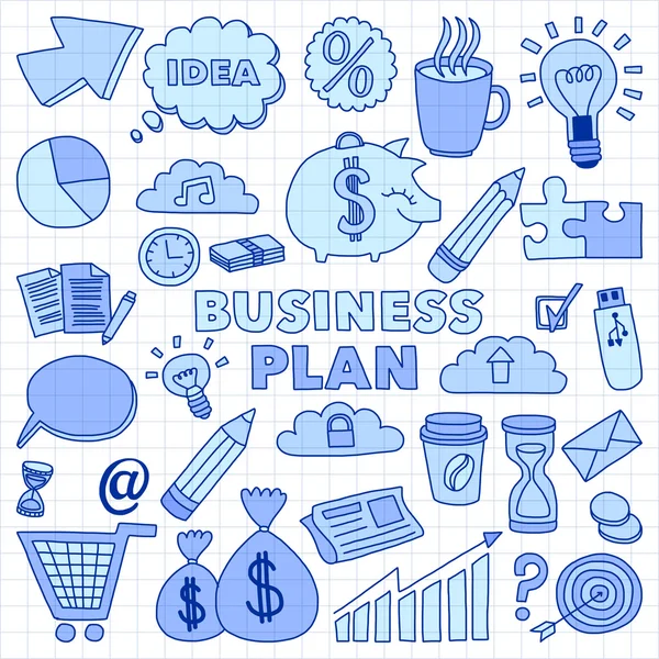 Conjunto vetorial de ícones de negócios doodle — Vetor de Stock
