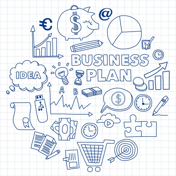 Vektör kümesi doodle iş ikonları/simgeleri