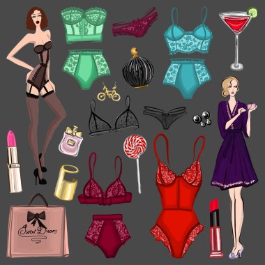 İç çamaşırı ve parfüm ile vektör