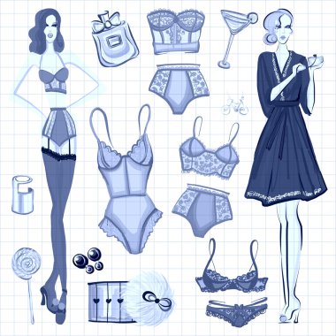 İç çamaşırı ve parfüm ile vektör