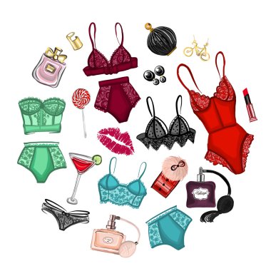 İç çamaşırı ve parfüm ile vektör