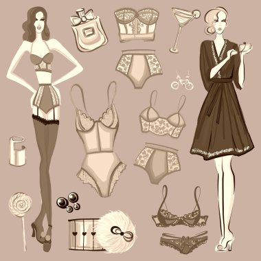 İç çamaşırı ve parfüm ile vektör