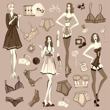 İç çamaşırı ve parfüm ile vektör