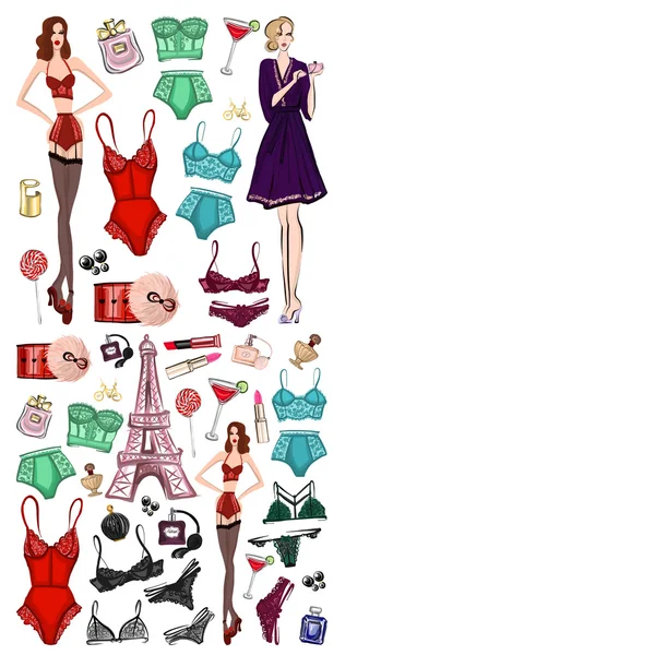 Vector set met lingerie en parfum — Stockvector