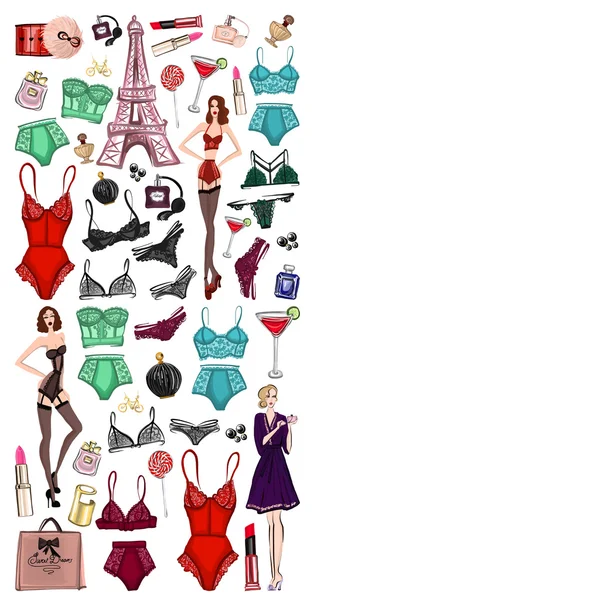 Vector set with lingerie and perfume — Stock Vector