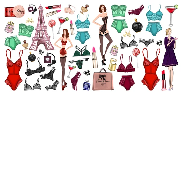 Vector set with lingerie and perfume — Stock Vector