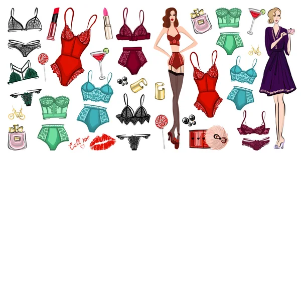 Conjunto de vetores com lingerie e perfume —  Vetores de Stock