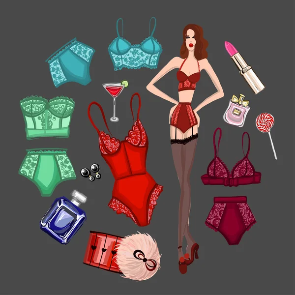 İç çamaşırı ve parfüm ile vektör