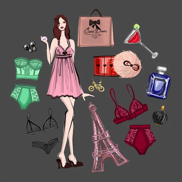 Vector set with lingerie and perfume — Stock Vector