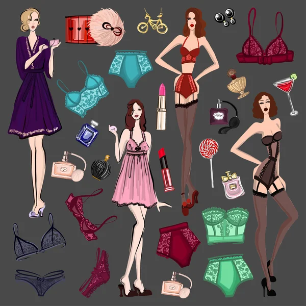 İç çamaşırı ve parfüm ile vektör