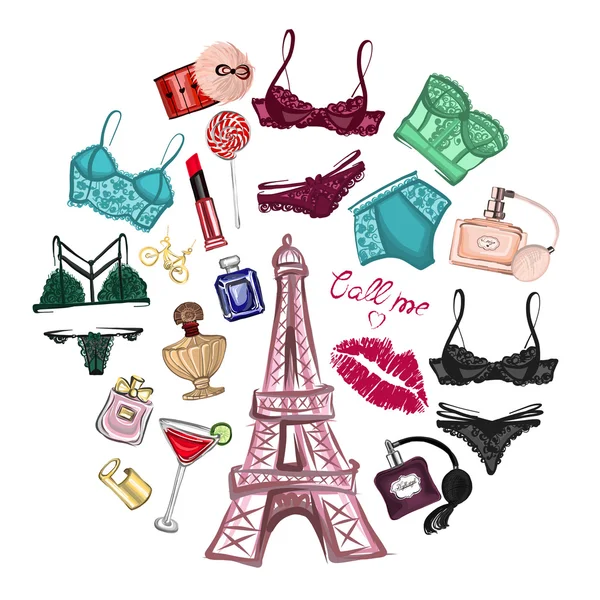 Vector set met lingerie en parfum — Stockvector