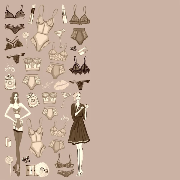 Vector set with lingerie and perfume — Stock Vector