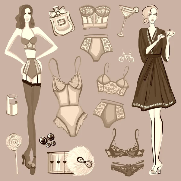 İç çamaşırı ve parfüm ile vektör