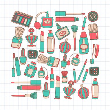 Vektör doodle parfüm ve kozmetik