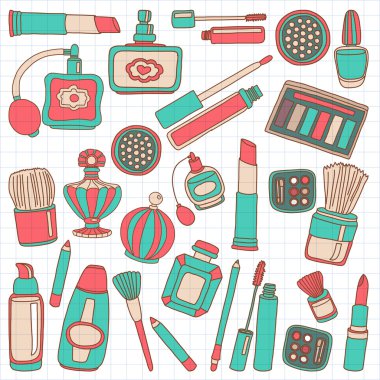 Vektör doodle parfüm ve kozmetik