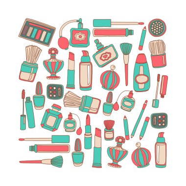 Vektör doodle parfüm ve kozmetik