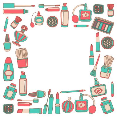 Vektör doodle parfüm ve kozmetik