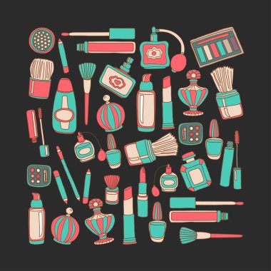 Vektör doodle parfüm ve kozmetik