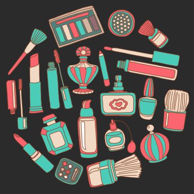 Vektör doodle parfüm ve kozmetik