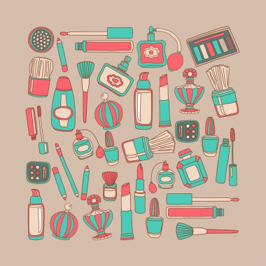 Vektör doodle parfüm ve kozmetik