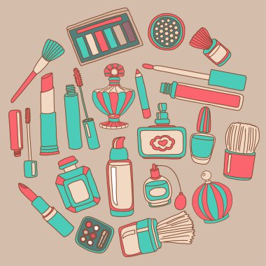 Vektör doodle parfüm ve kozmetik