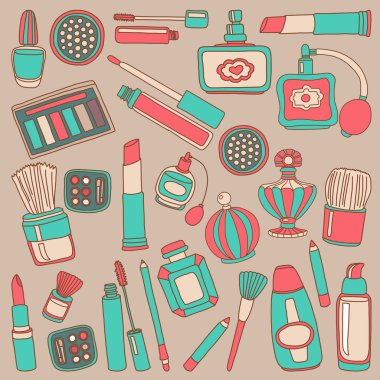 Vektör doodle parfüm ve kozmetik