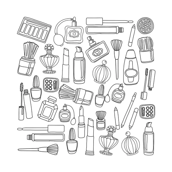 Vektör doodle parfüm ve kozmetik — Stok Vektör