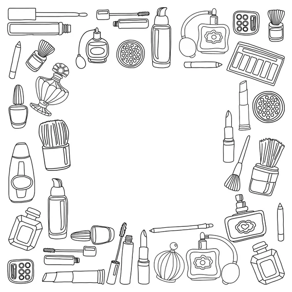 Vector doodle conjunto de perfume y cosméticos — Vector de stock