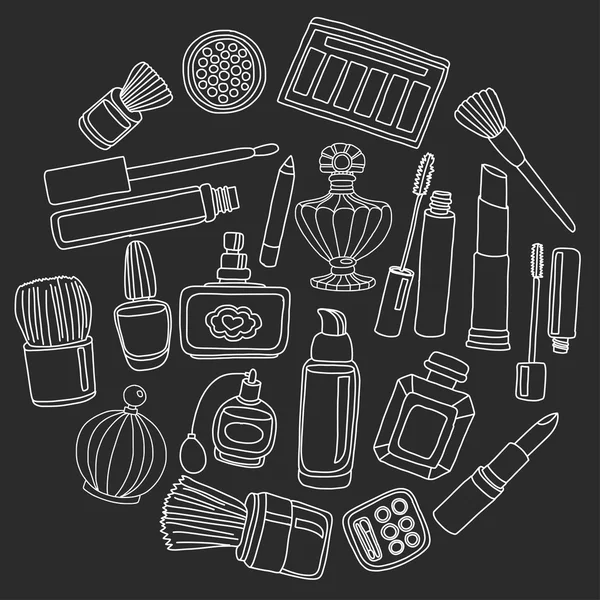 Vector doodle conjunto de perfume y cosméticos — Archivo Imágenes Vectoriales