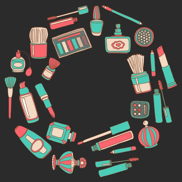 Vector doodle conjunto de perfume y cosméticos — Vector de stock