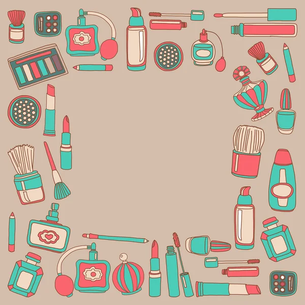 Vector doodle conjunto de perfume y cosméticos — Archivo Imágenes Vectoriales