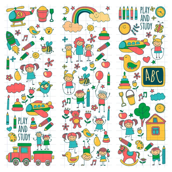 Vector set of kindergarten images Stock Illustration