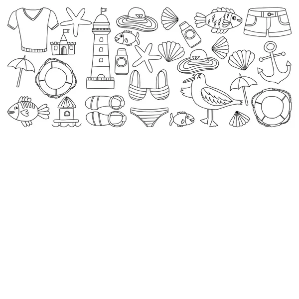 stock vector Doodle beach and Travel icons Hand drawn picture