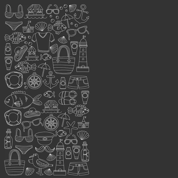 Plaj ve seyahat simgeler el çizilmiş resim doodle