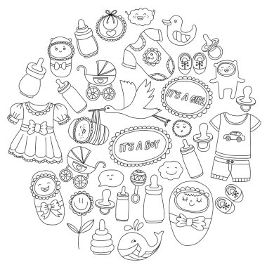 Vektör set bebek simgeler elle çizilmiş doodle